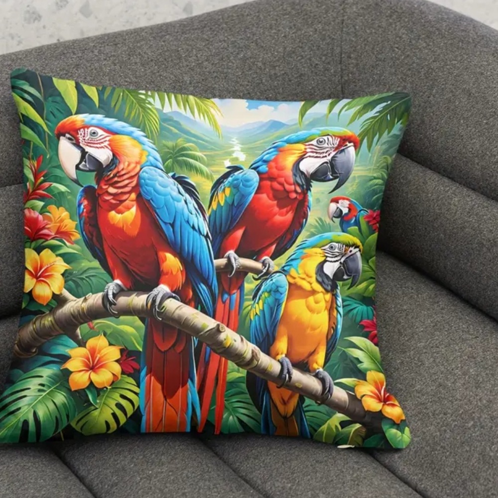 4pcs Tropical Parrot Plush Throw Pillowcase, Washable Home Decoration, 18×18” - Picture 3 of 6